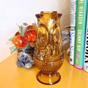 Vintage Viking Amber Glass Owl Fairy Lamp